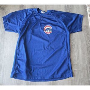 VTG MLB Chicago Cubs Mesh Blue Henley Button TShirt Size XL Champro